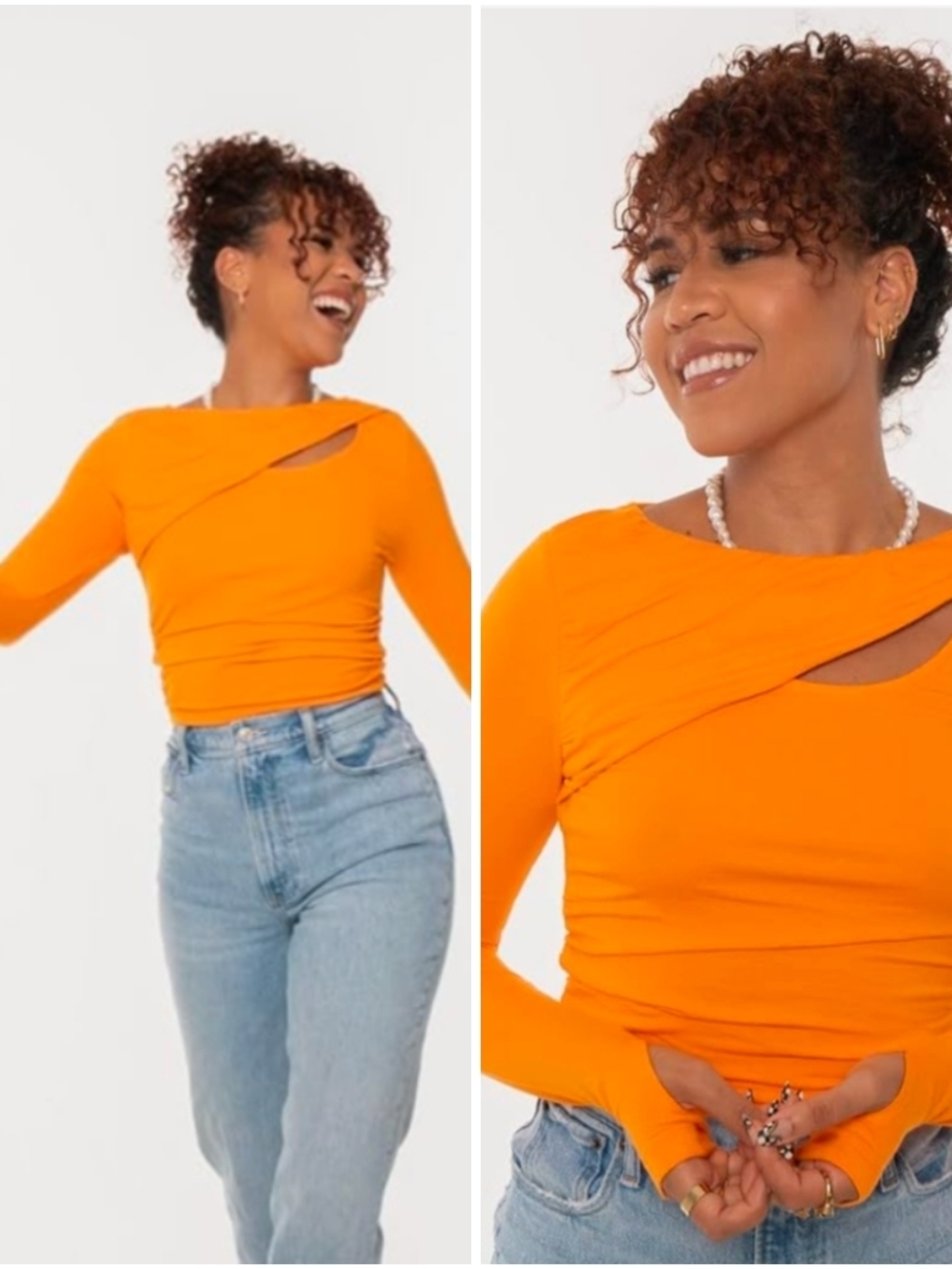 The Drop: Long Sleeve Orange Cutout  Top